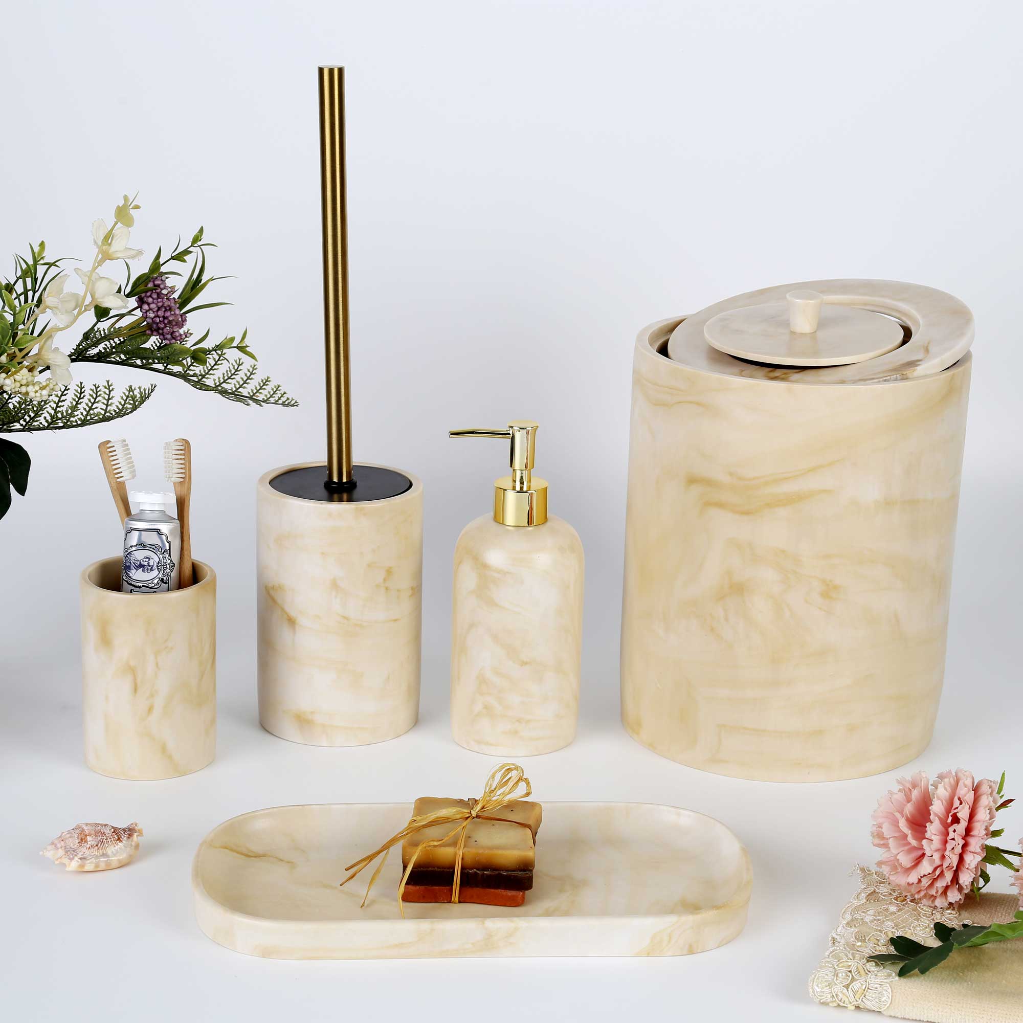Marble Banyo Seti Ekru