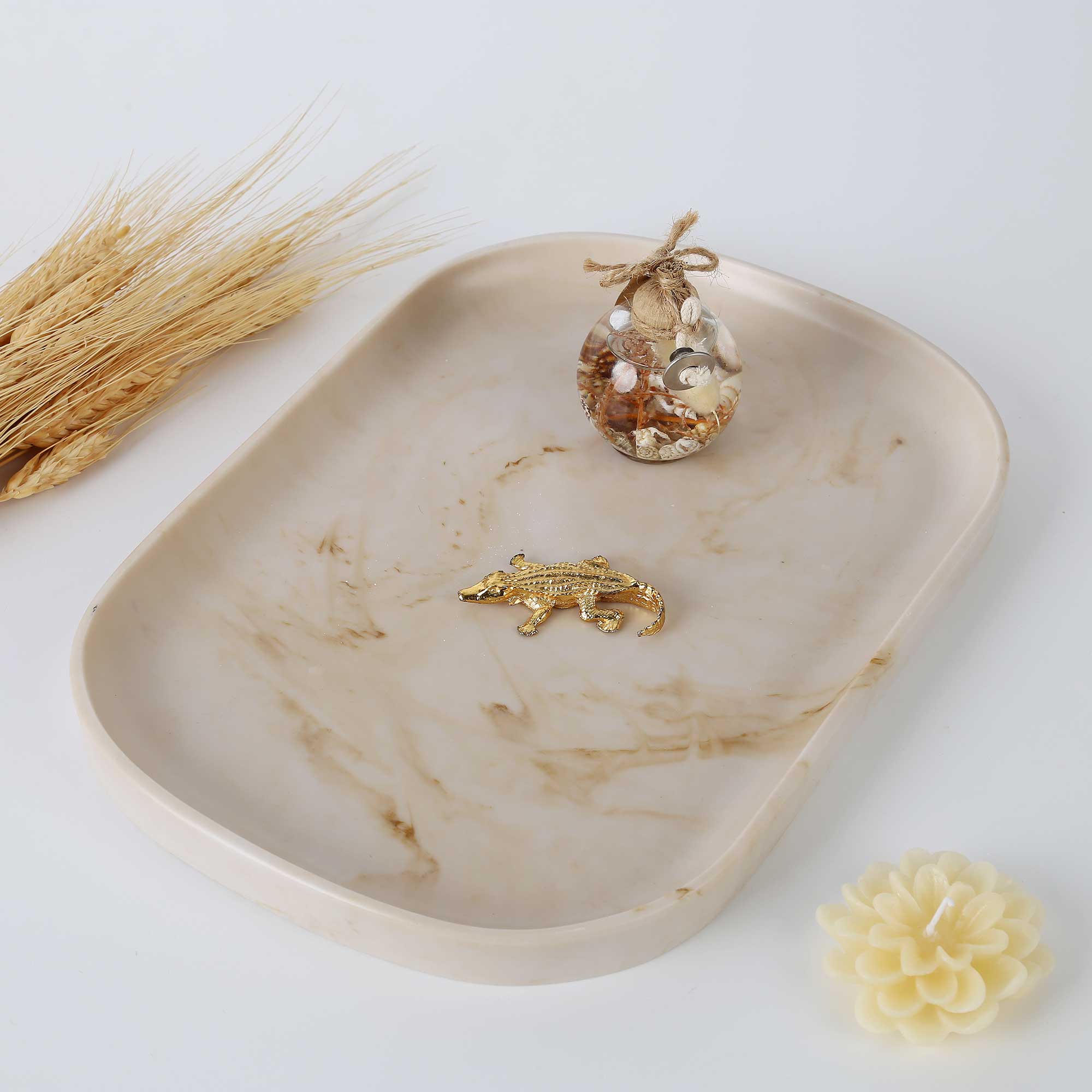 Marble Büyük Tepsi Ekru