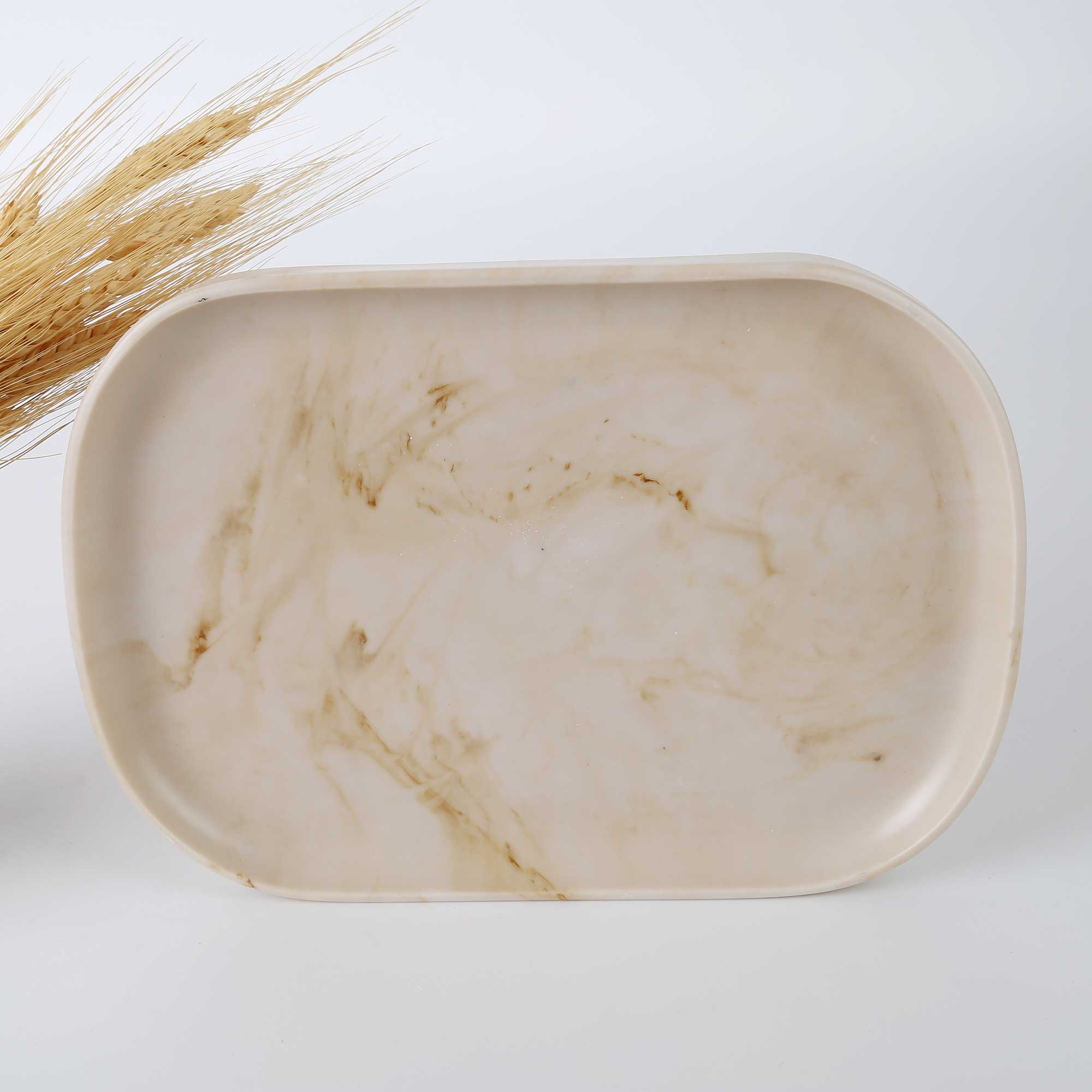 Marble Büyük Tepsi Ekru