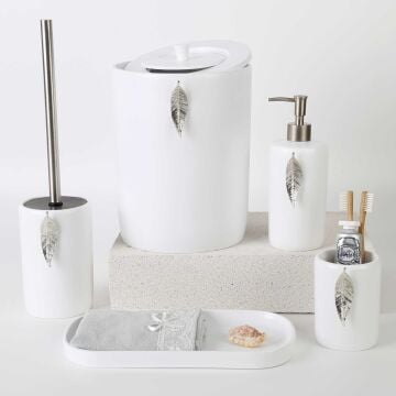 Leaf Bathroom Set White Silver