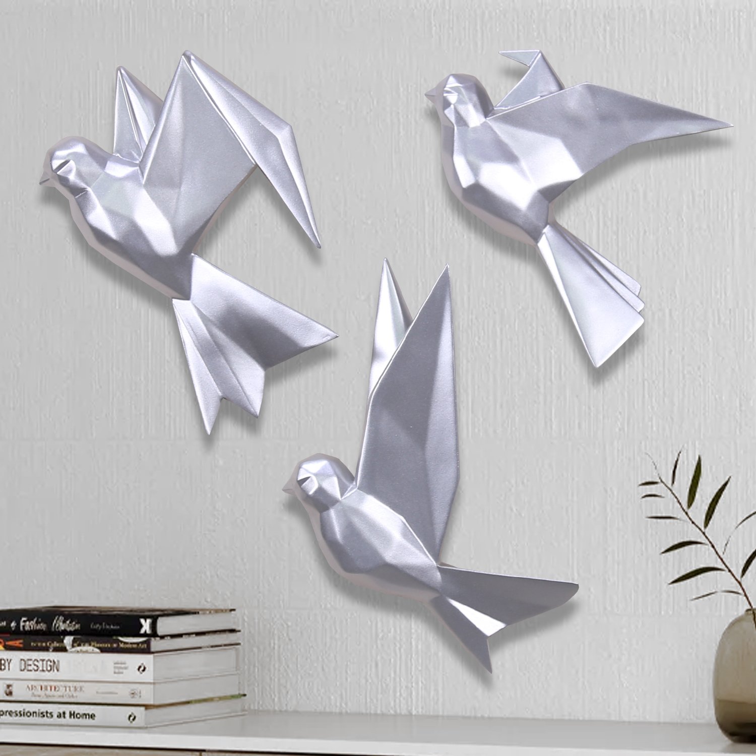 Mouette 3'lü Dekoratif Kuş Gümüş