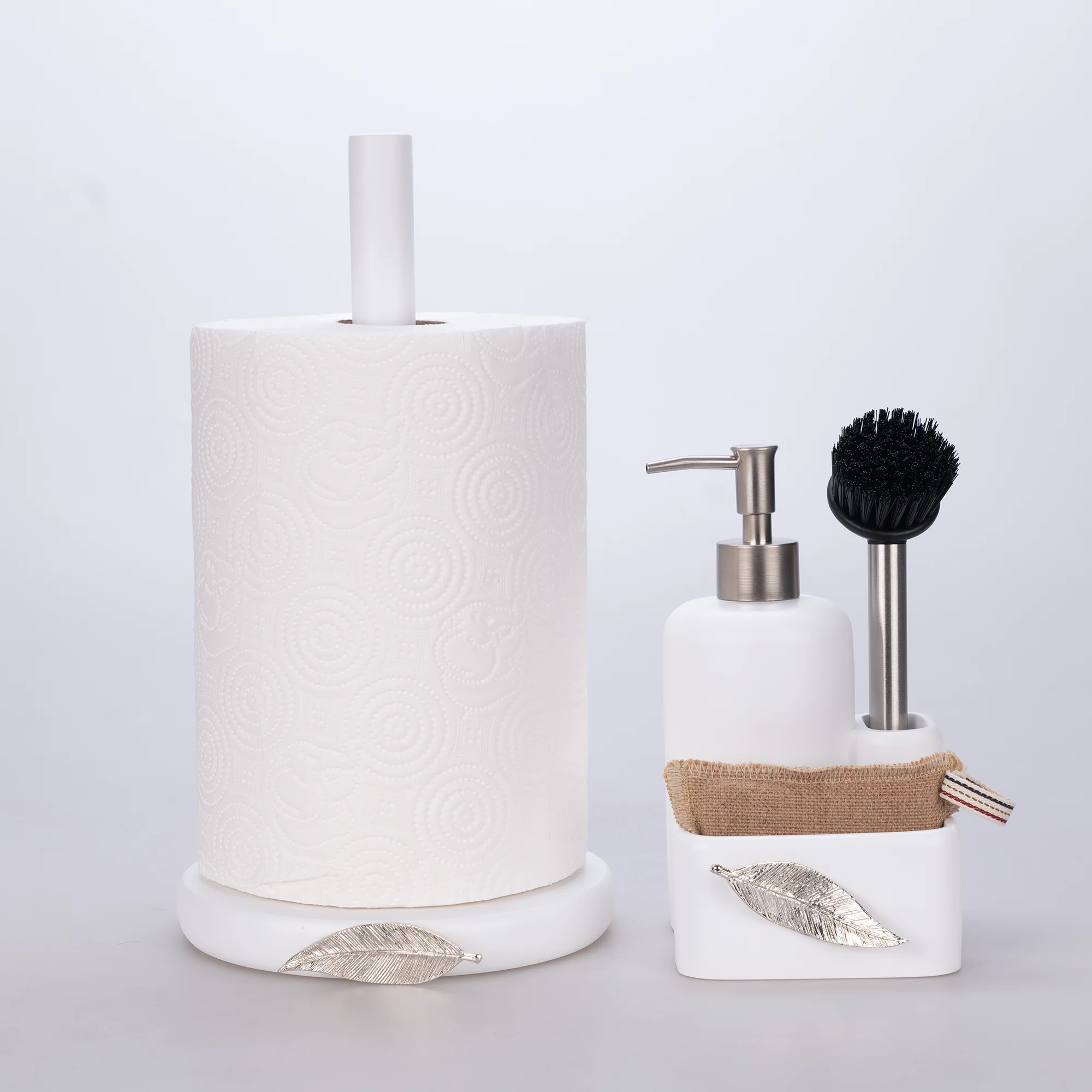 Leaf Fırçalı Sıvılı Süngerlik Beyaz Gümüş