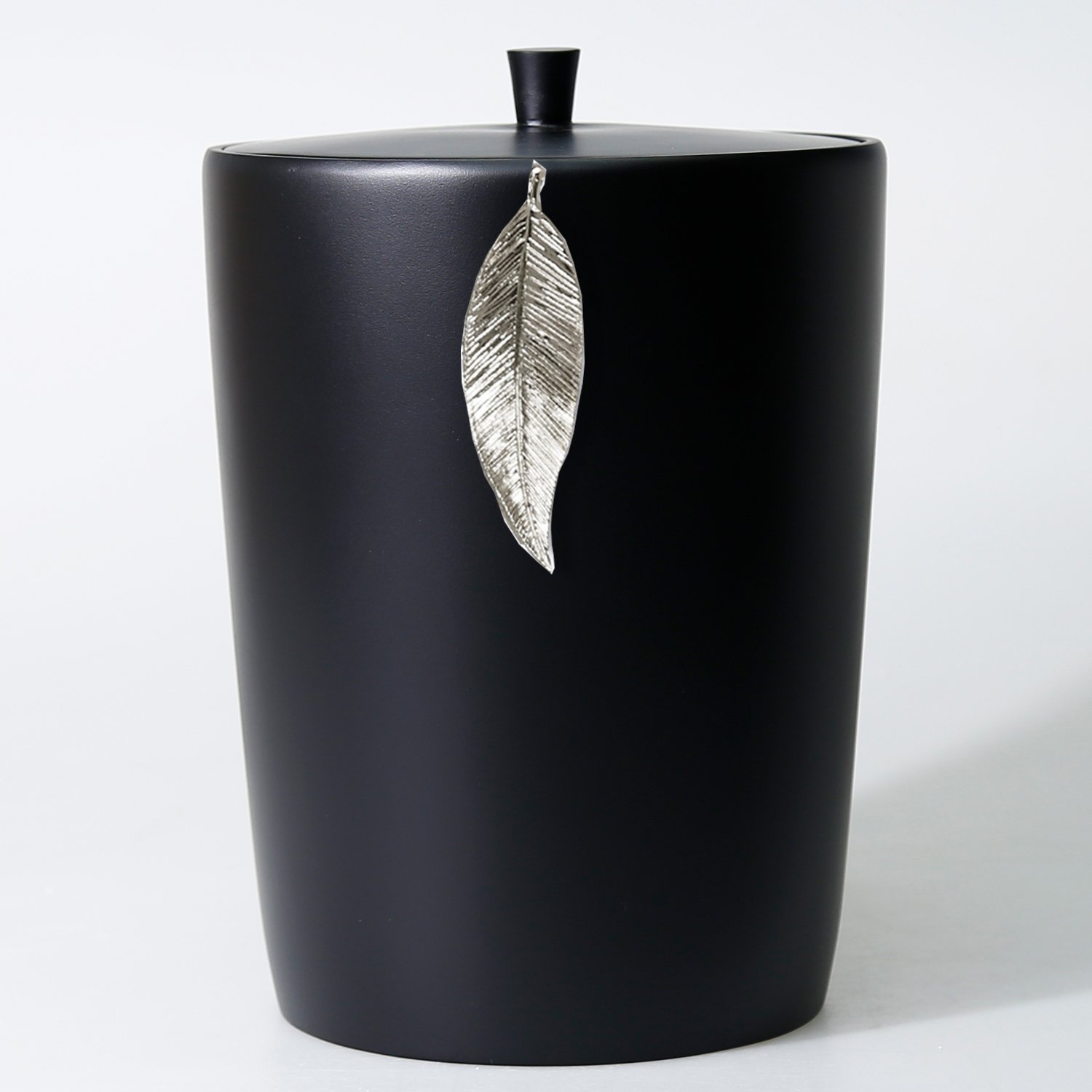 Leaf Trash Can Black Silver