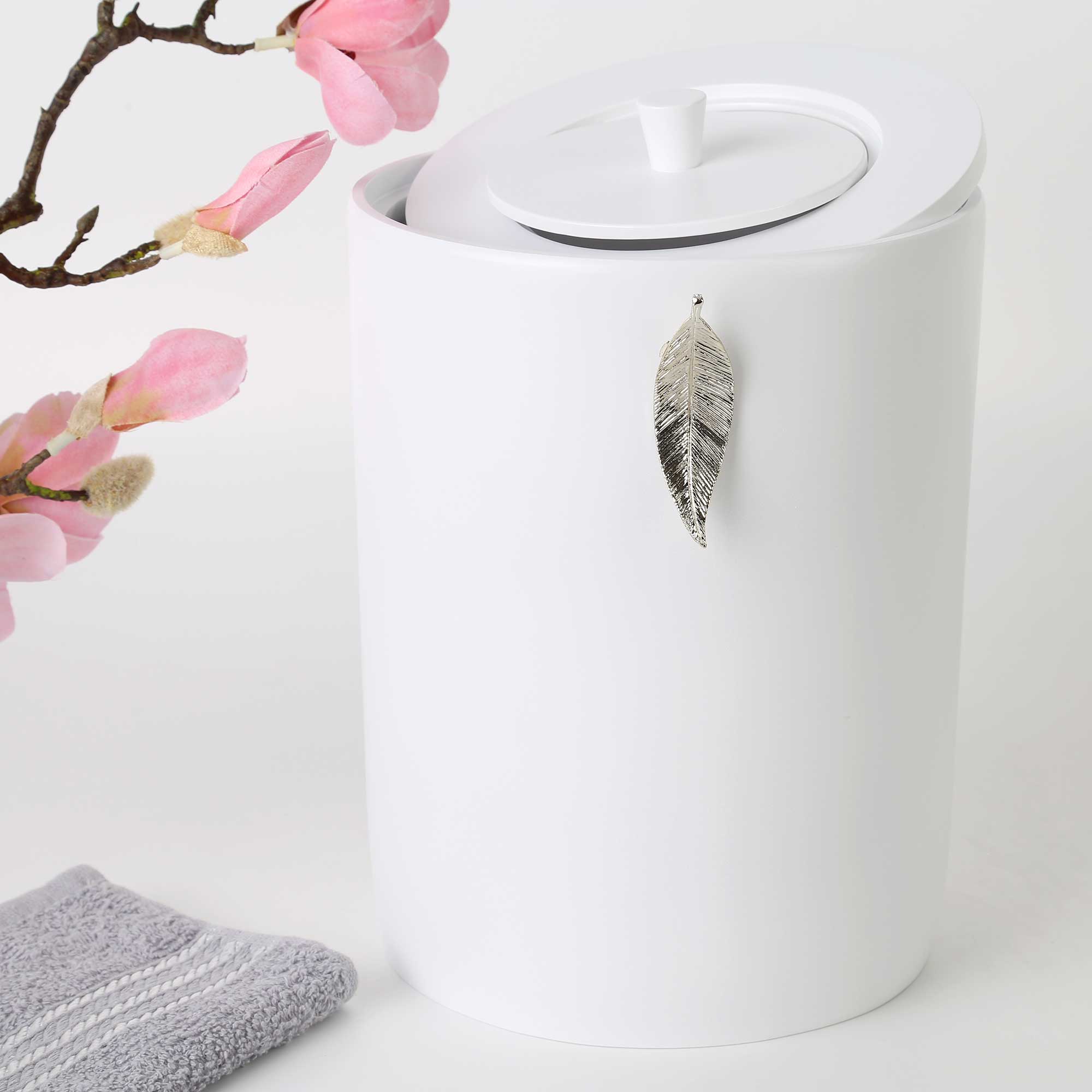 Leaf Çöp Kovası Beyaz Gümüş