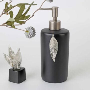 Leaf Sıvı Sabunluk Siyah Gümüş