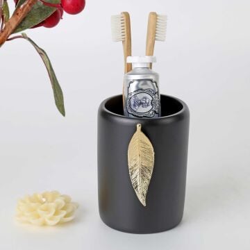 Leaf Diş Fırçalık Siyah Altın