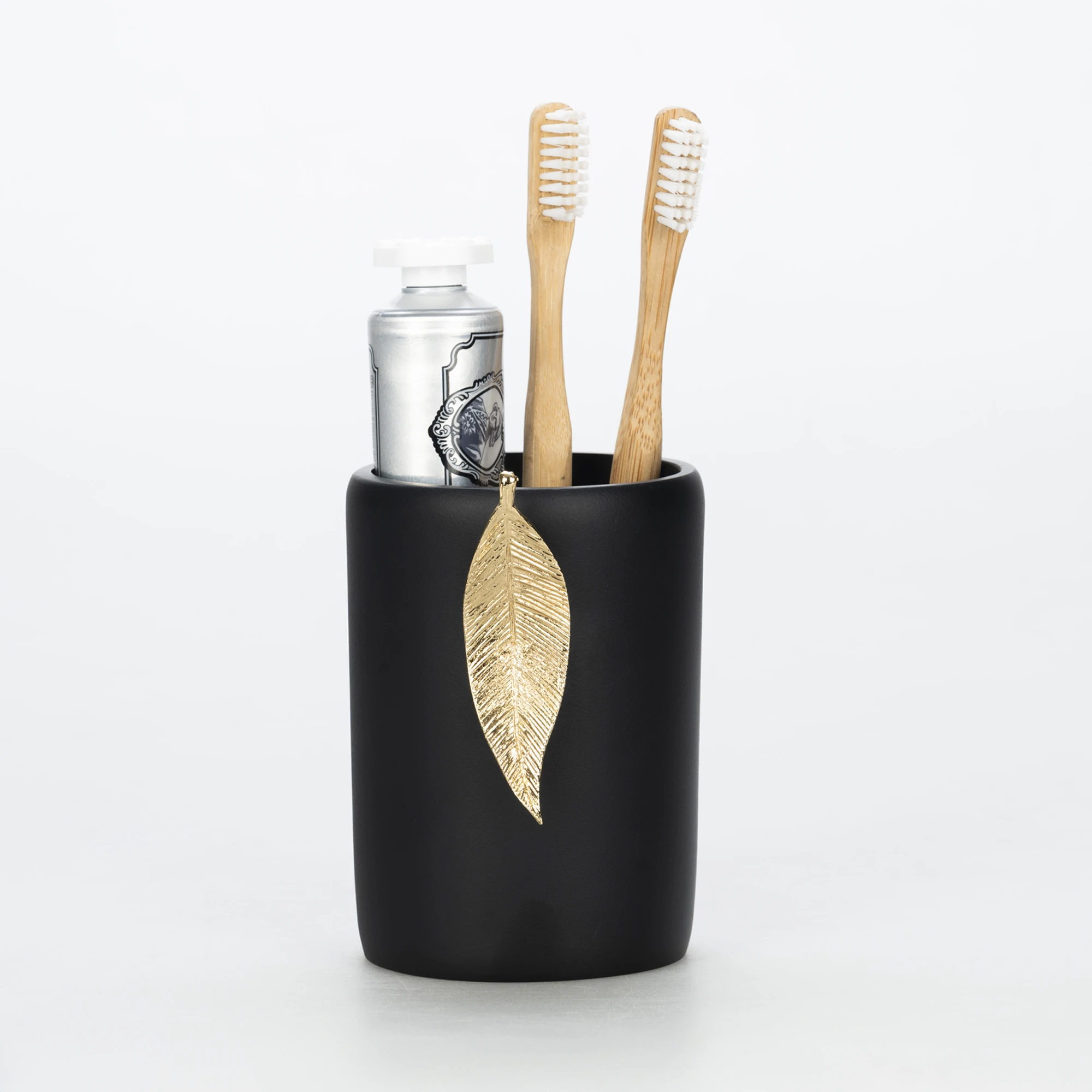 Leaf Toothbrush Holder Black Gold