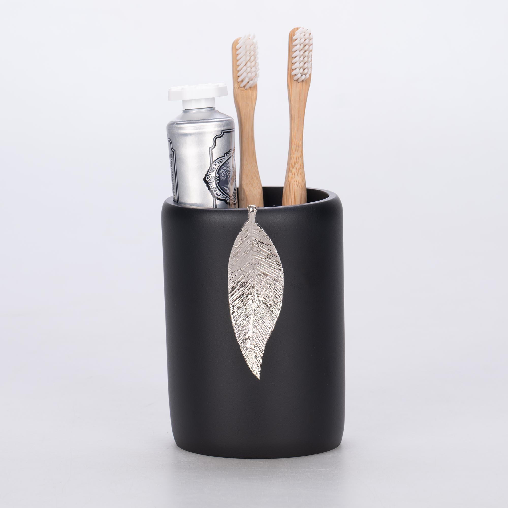 Leaf Toothbrush Holder Black Silver