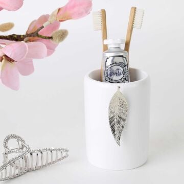 Leaf Diş Fırçalık Beyaz Gümüş