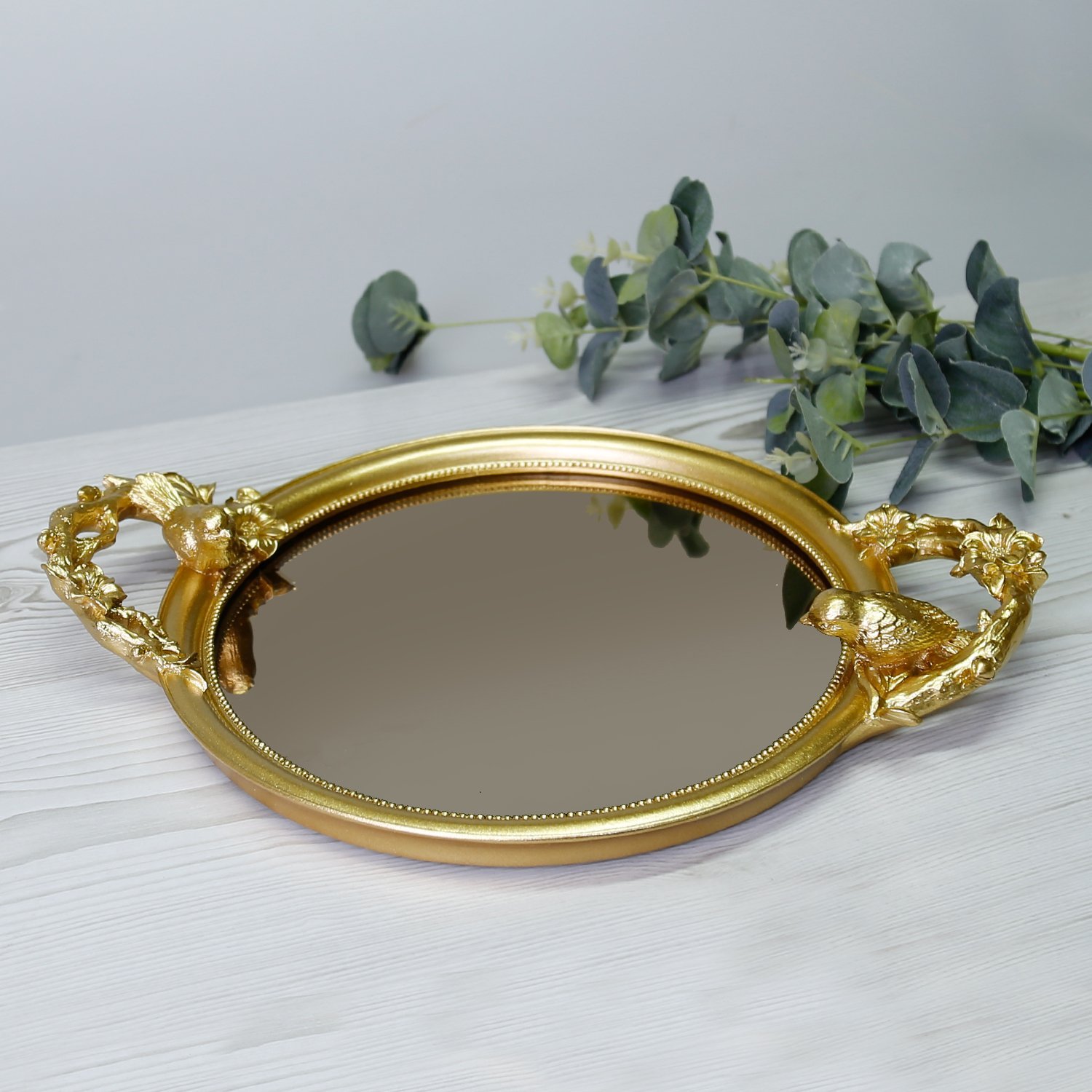 Velina Aynalı Tepsi Altın