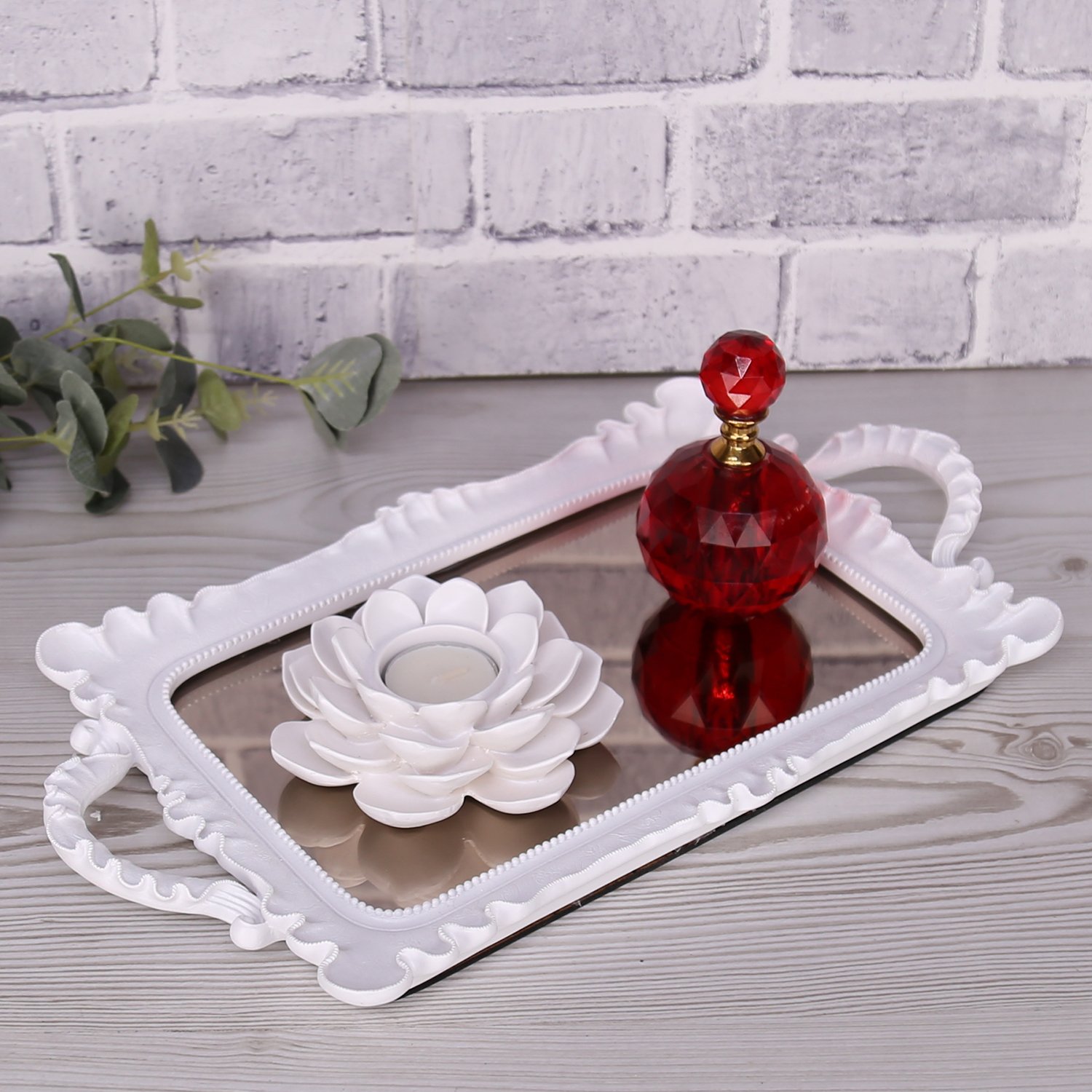 Linas Aynalı Tepsi Beyaz