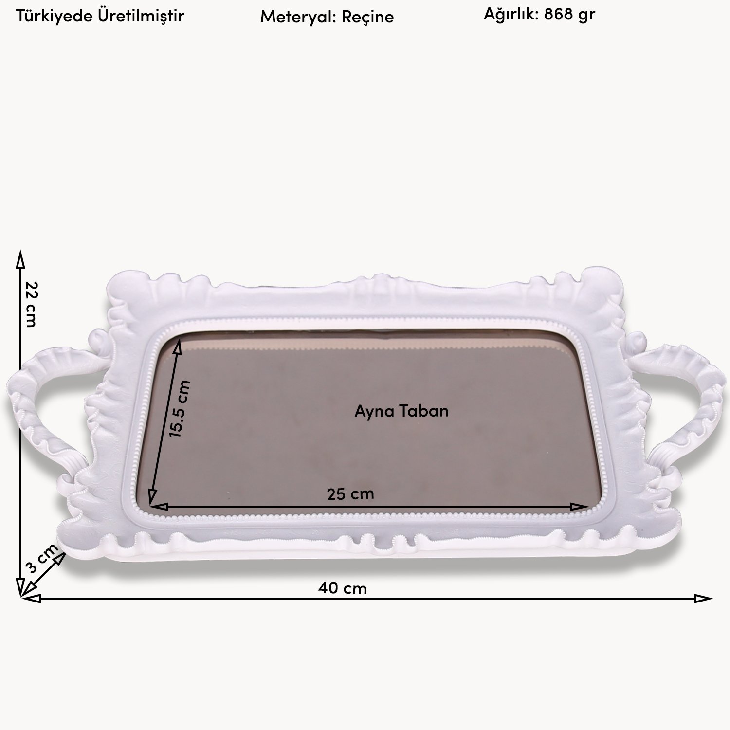 Linas Aynalı Tepsi Beyaz