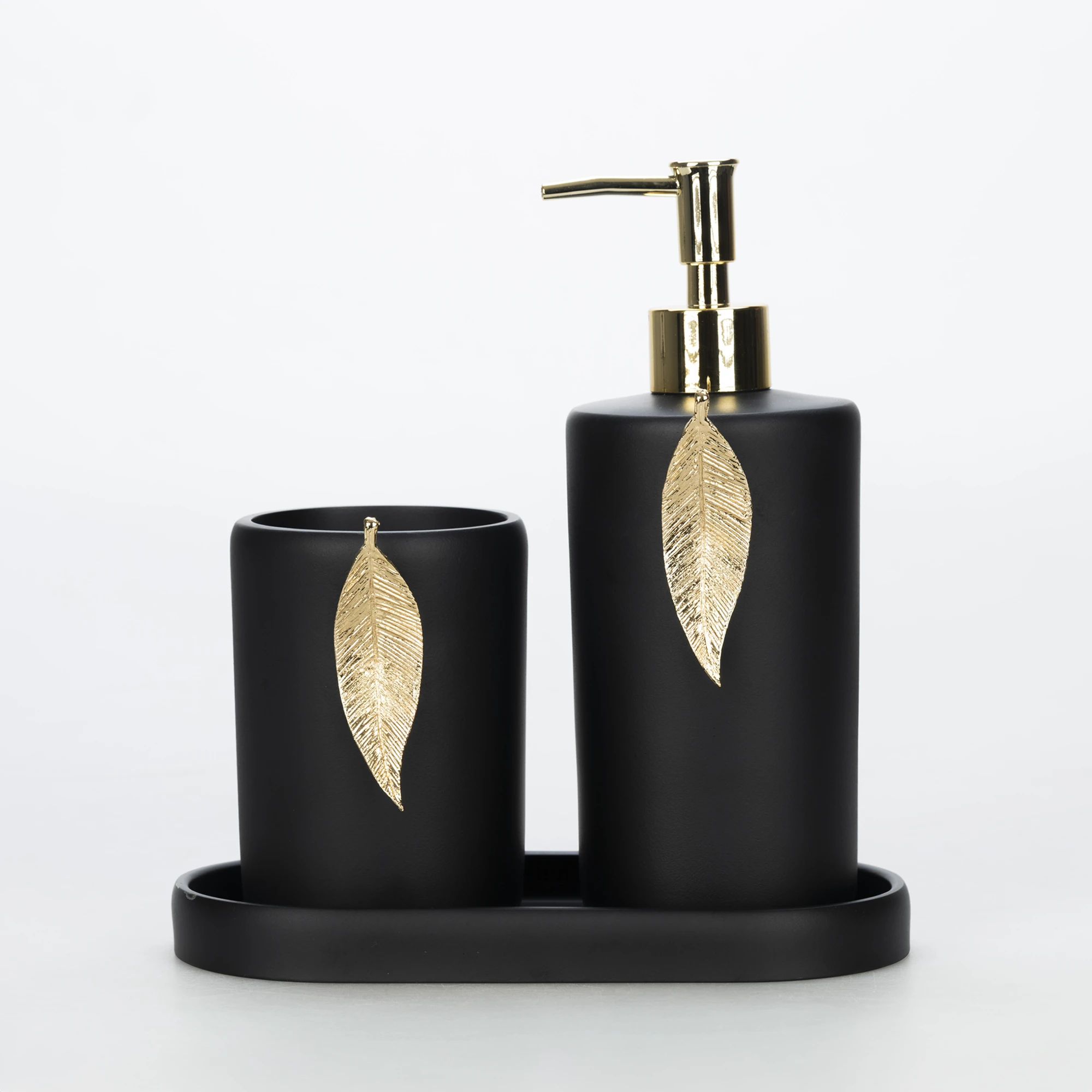 Leaf Banyo Seti Siyah-Altın