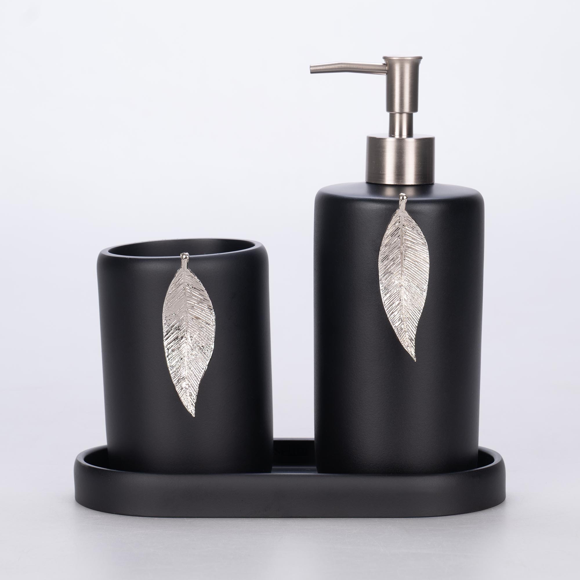Leaf Banyo Seti Siyah-Gümüş