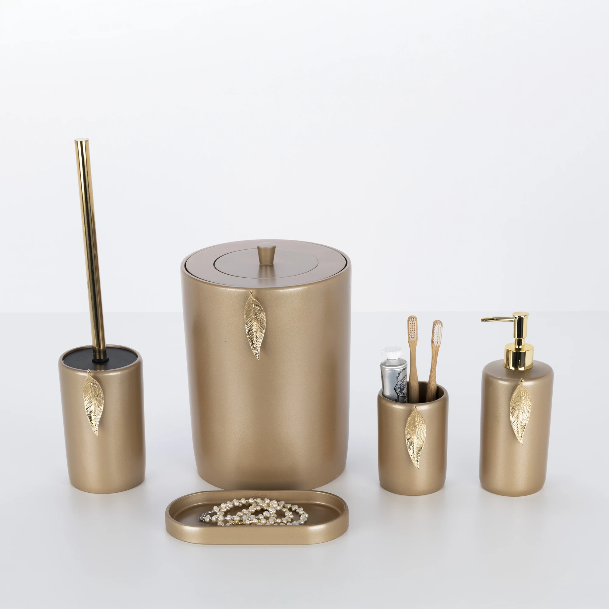 Leaf Banyo Seti Vizon Altın