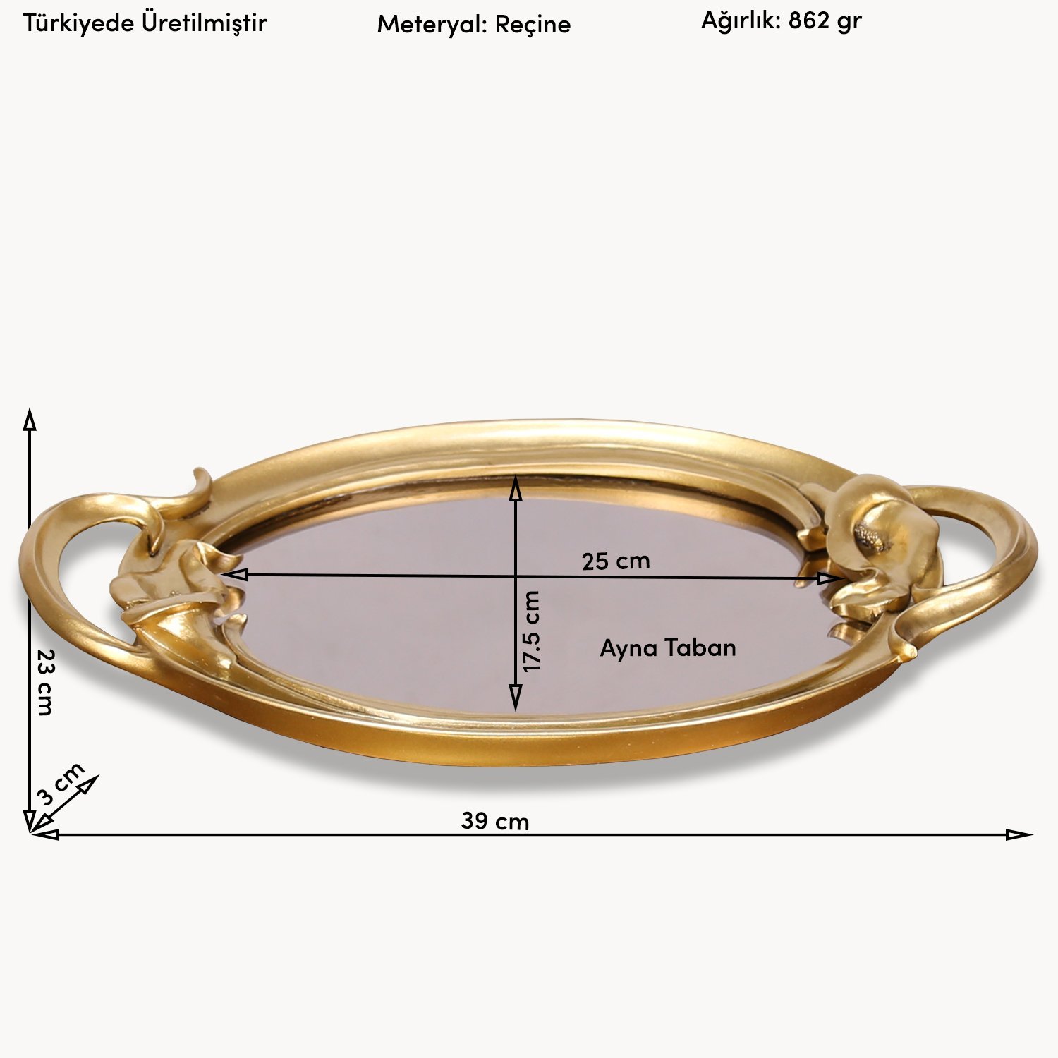 Plumeria Aynalı Tepsi Altın