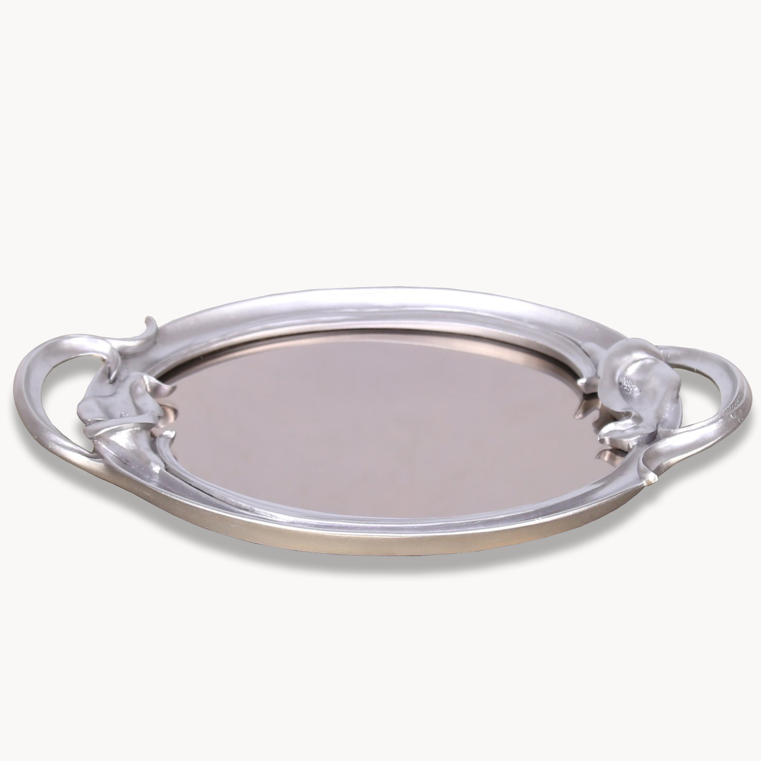 Plumeria Aynalı Tepsi Gümüş