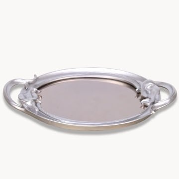 Plumeria Aynalı Tepsi Gümüş