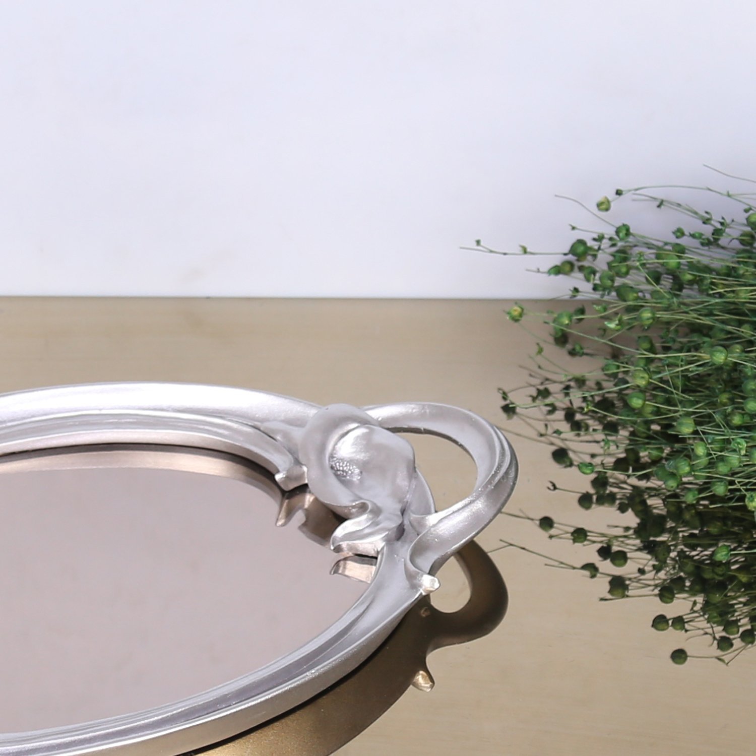 Plumeria Aynalı Tepsi Gümüş