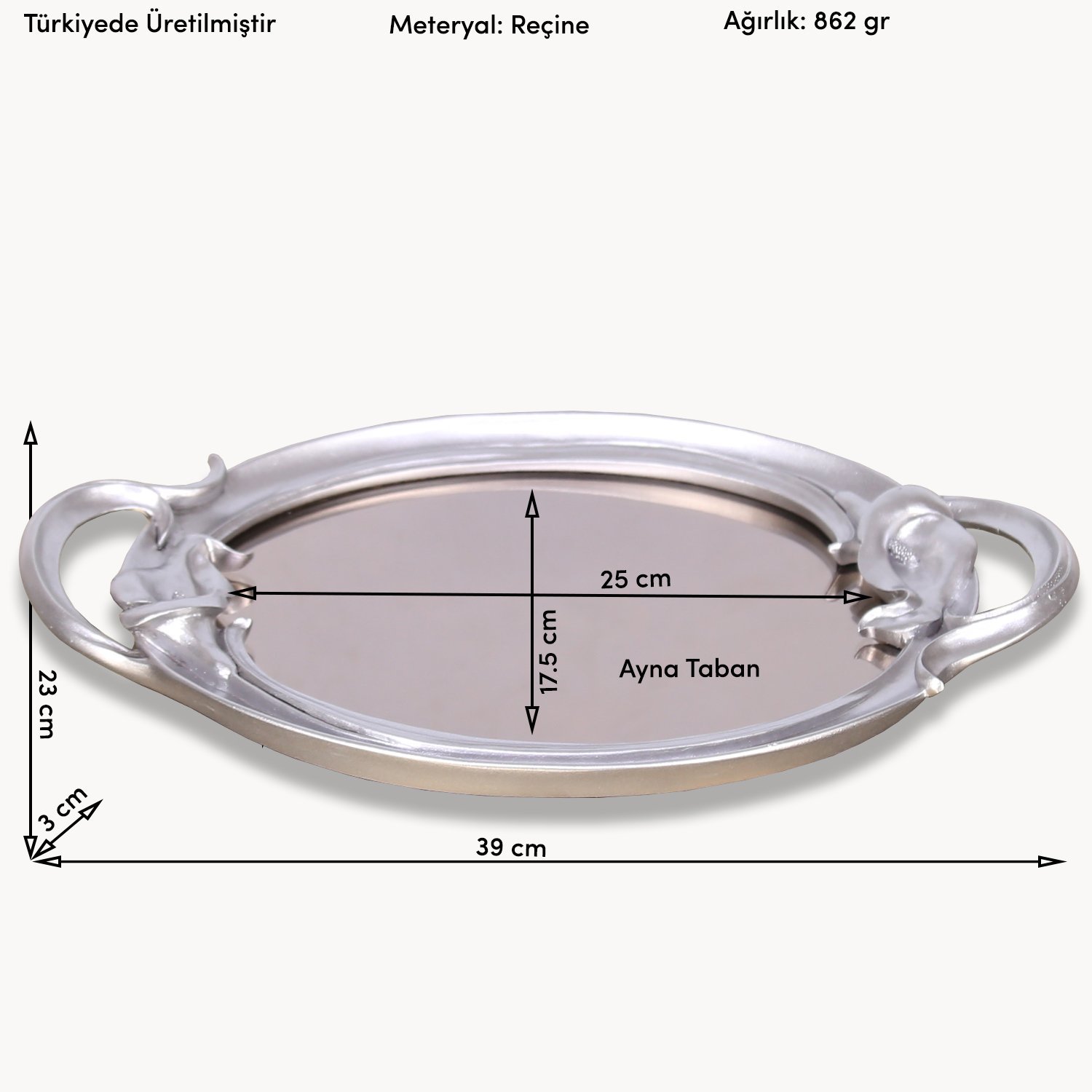 Plumeria Aynalı Tepsi Gümüş