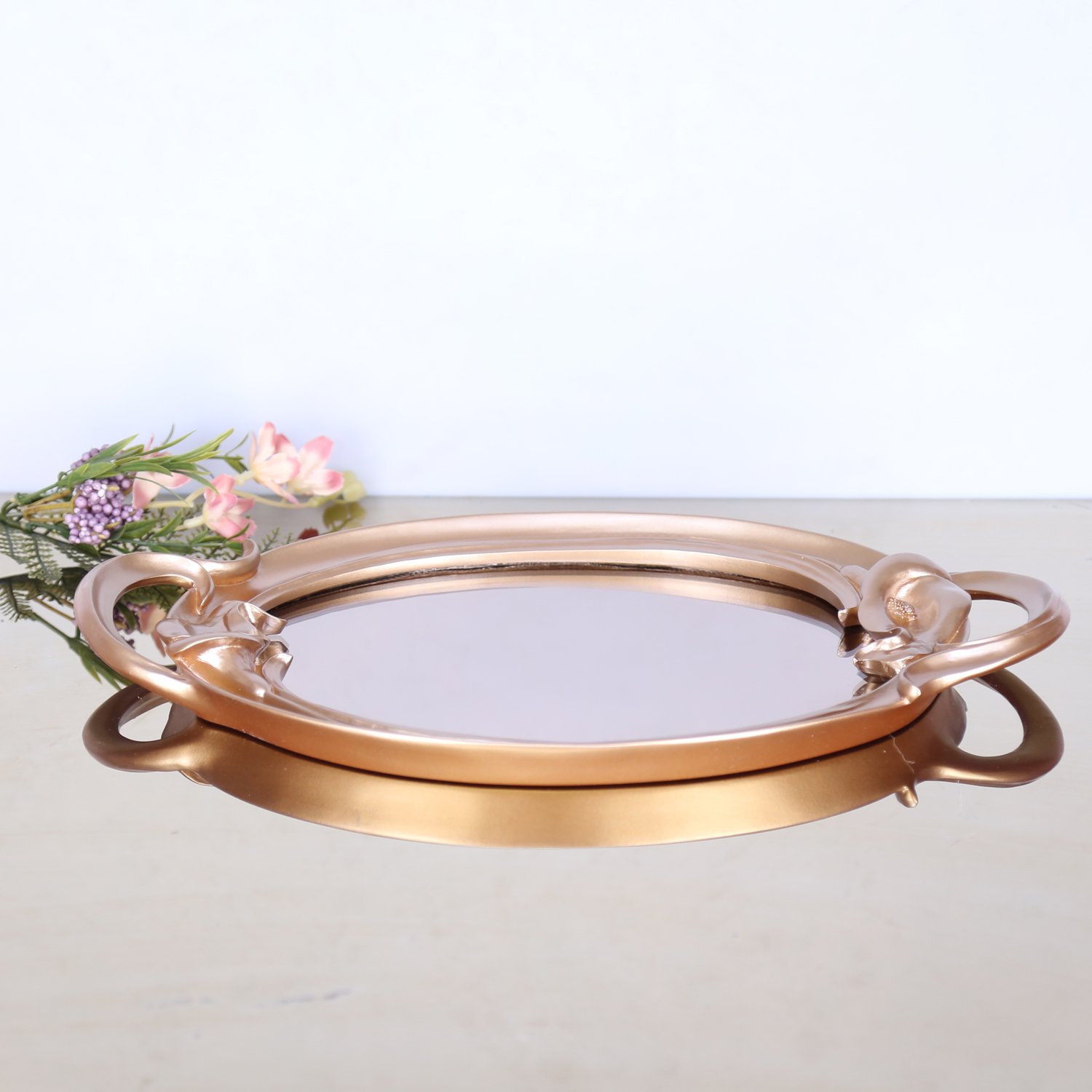 Plumeria Aynalı Tepsi Vizon