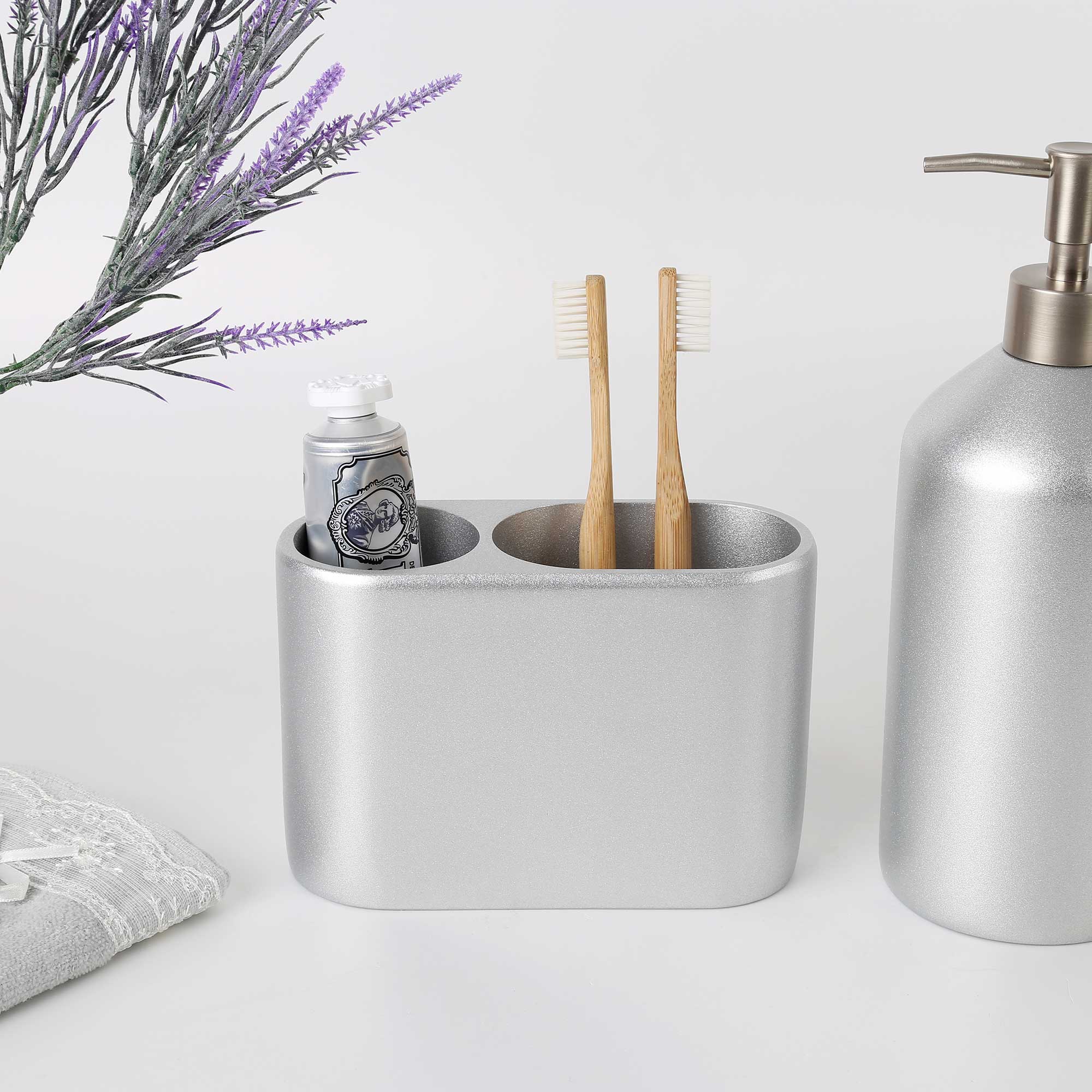 Luxe İkili Diş Fırçalık Gümüş