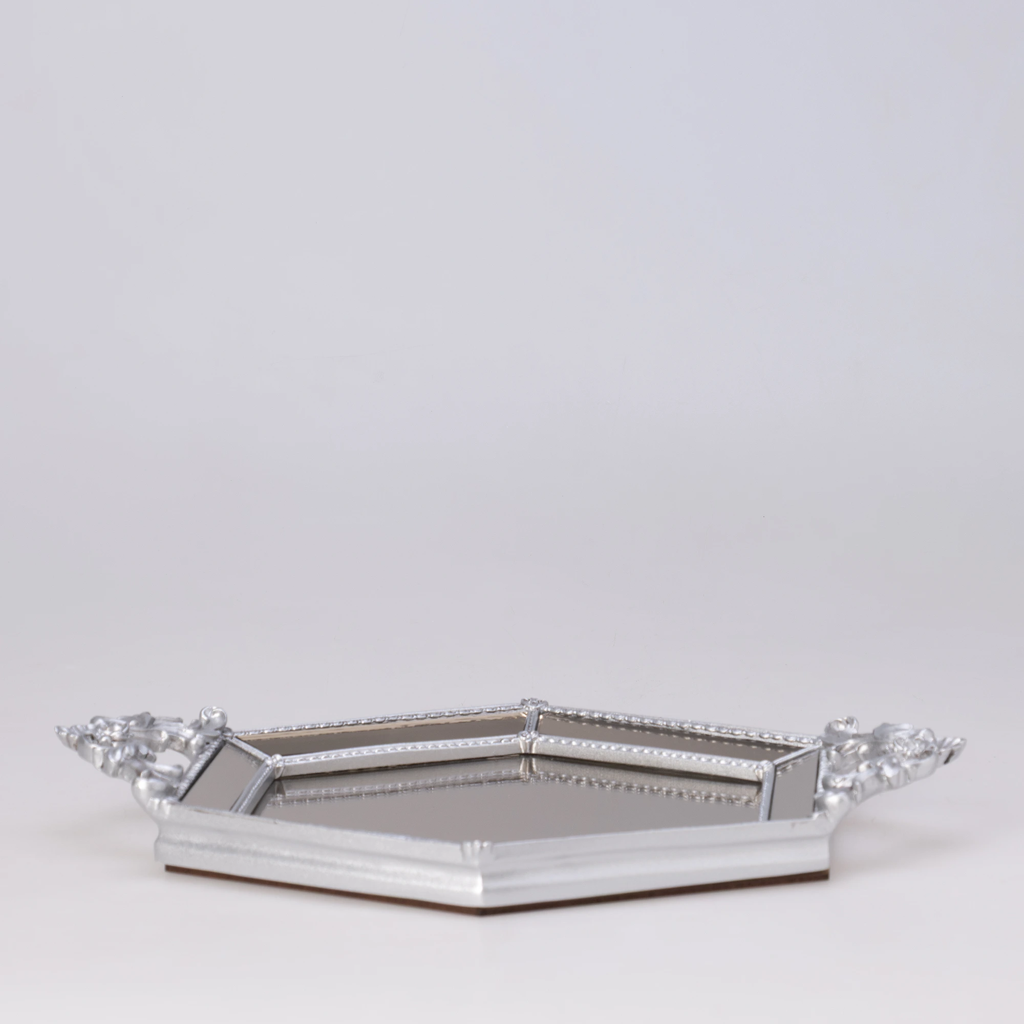 Hexagon Mirror Silver Tray