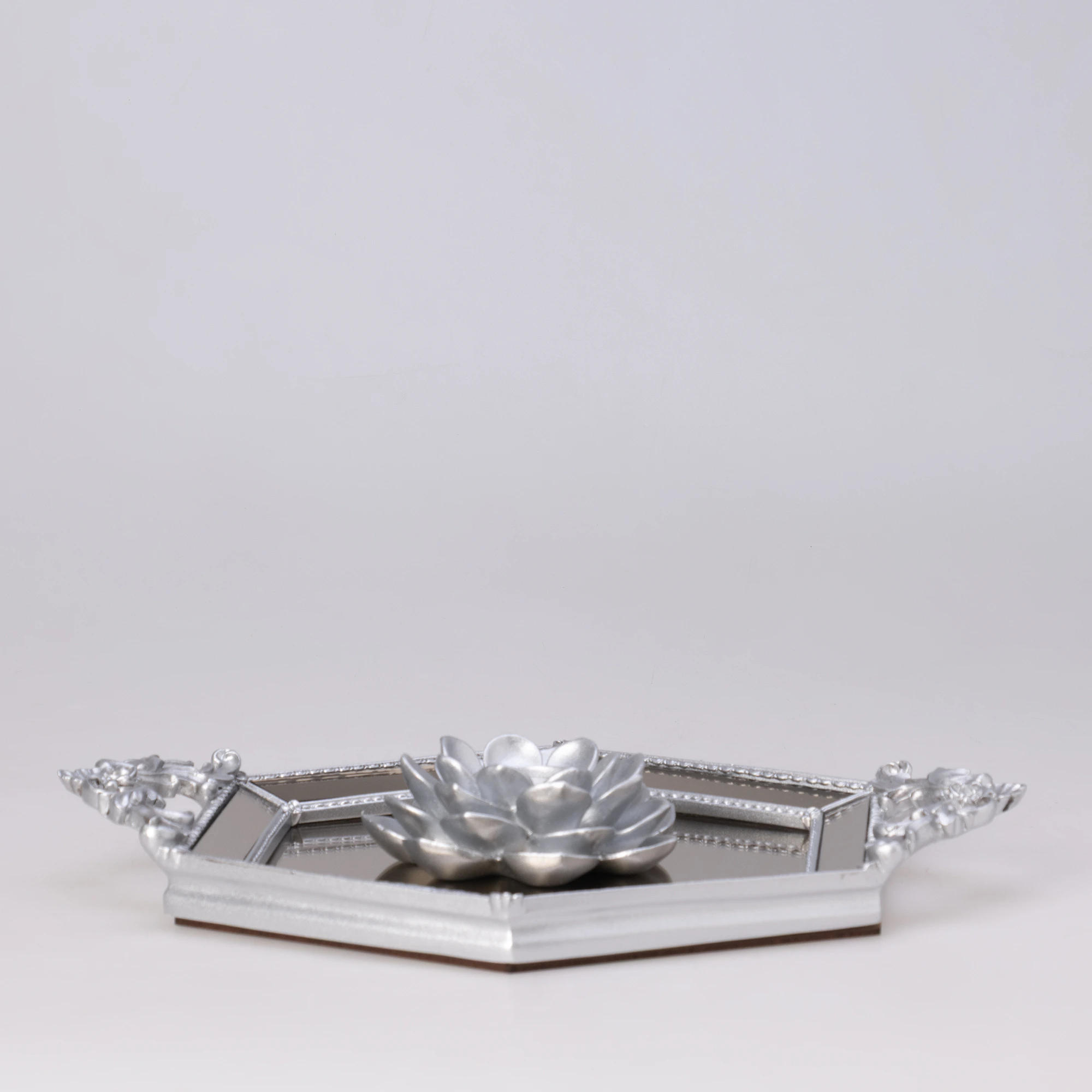 Hexagon Mirror Silver Tray