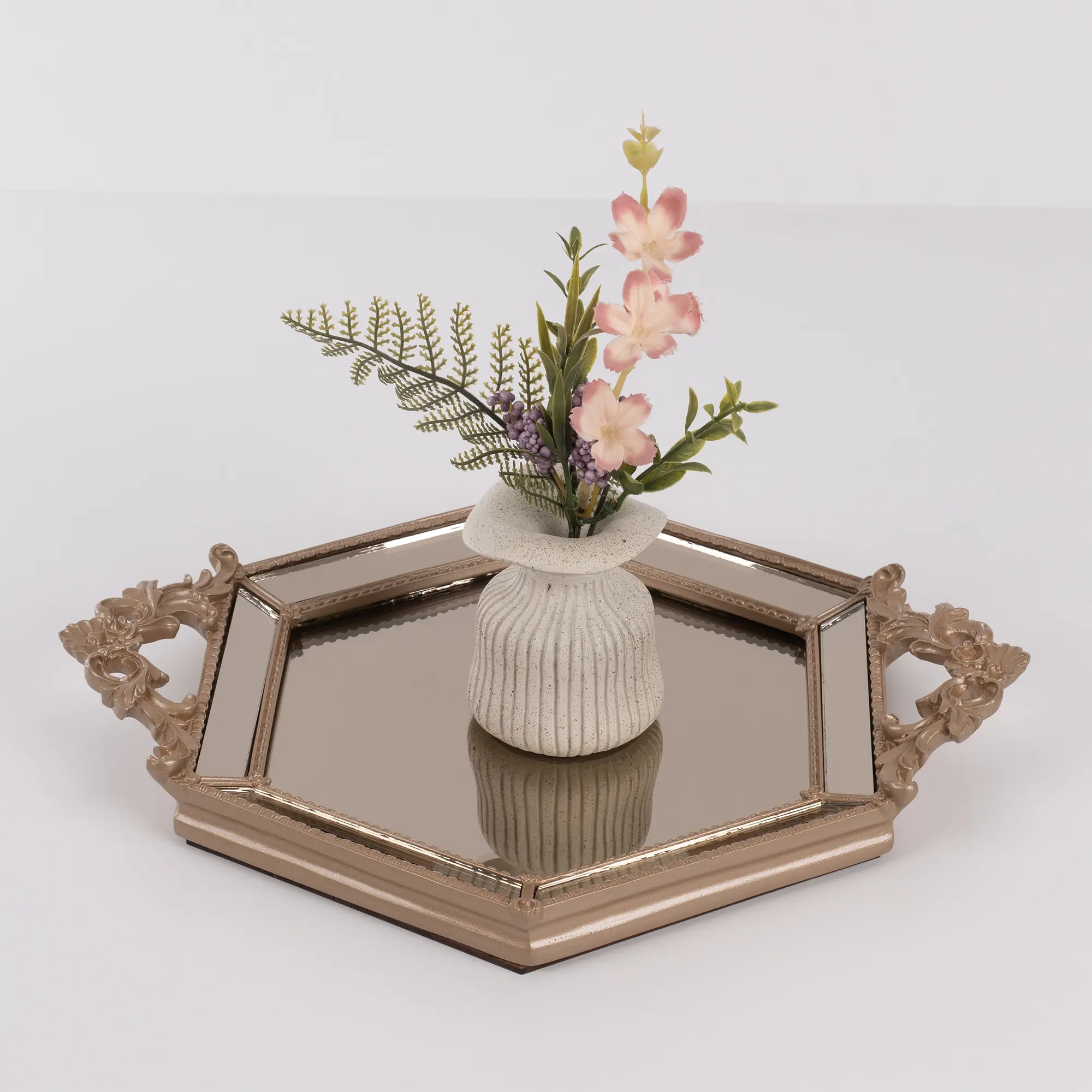 Hexagonal Mirror Tray Mink