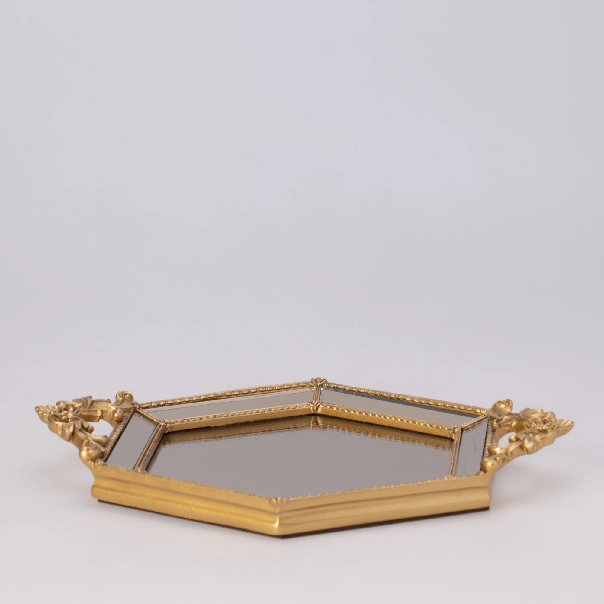 Hexagon Mirror Gold Tray