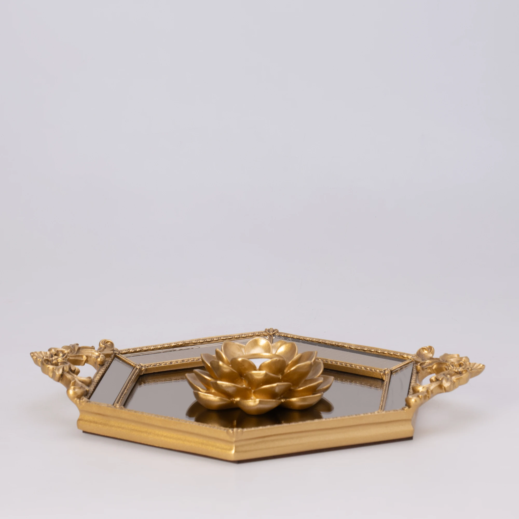 Hexagon Mirror Gold Tray
