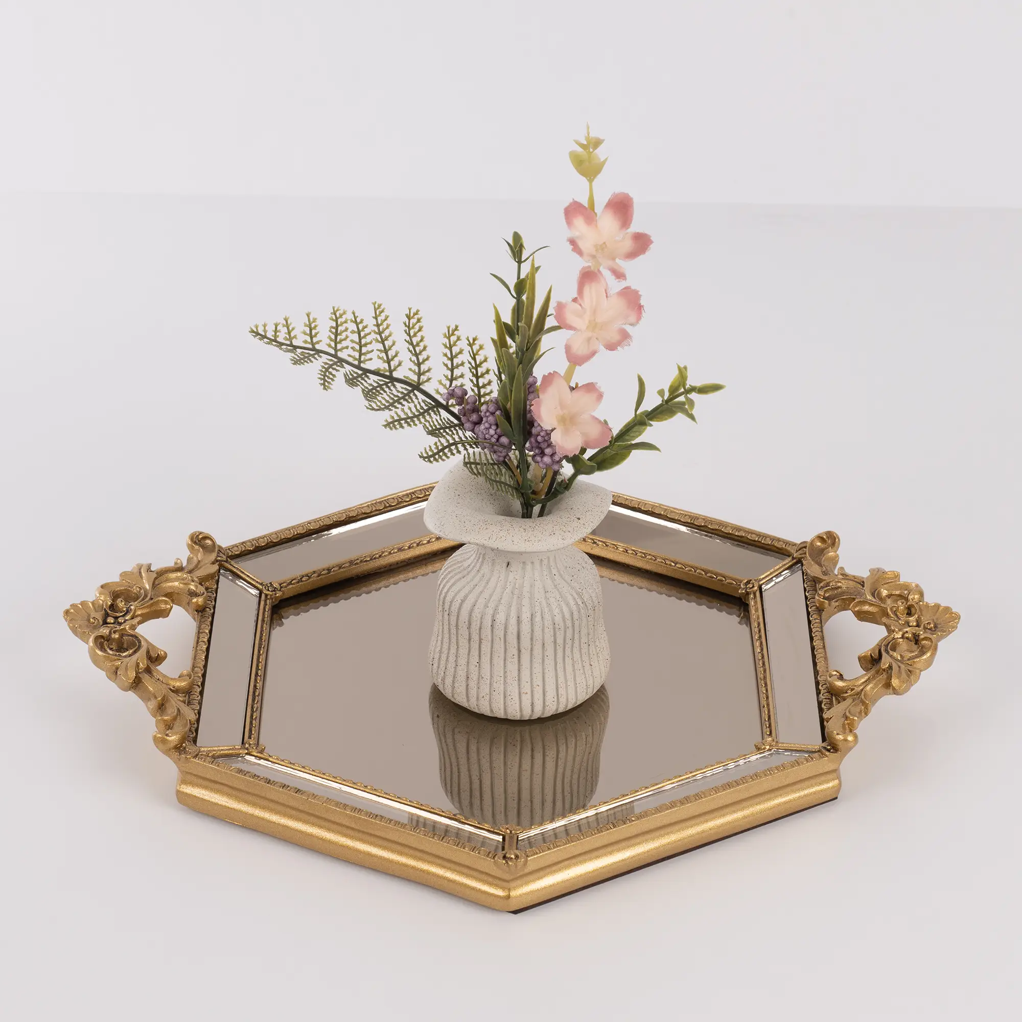 Hexagon Mirror Gold Tray