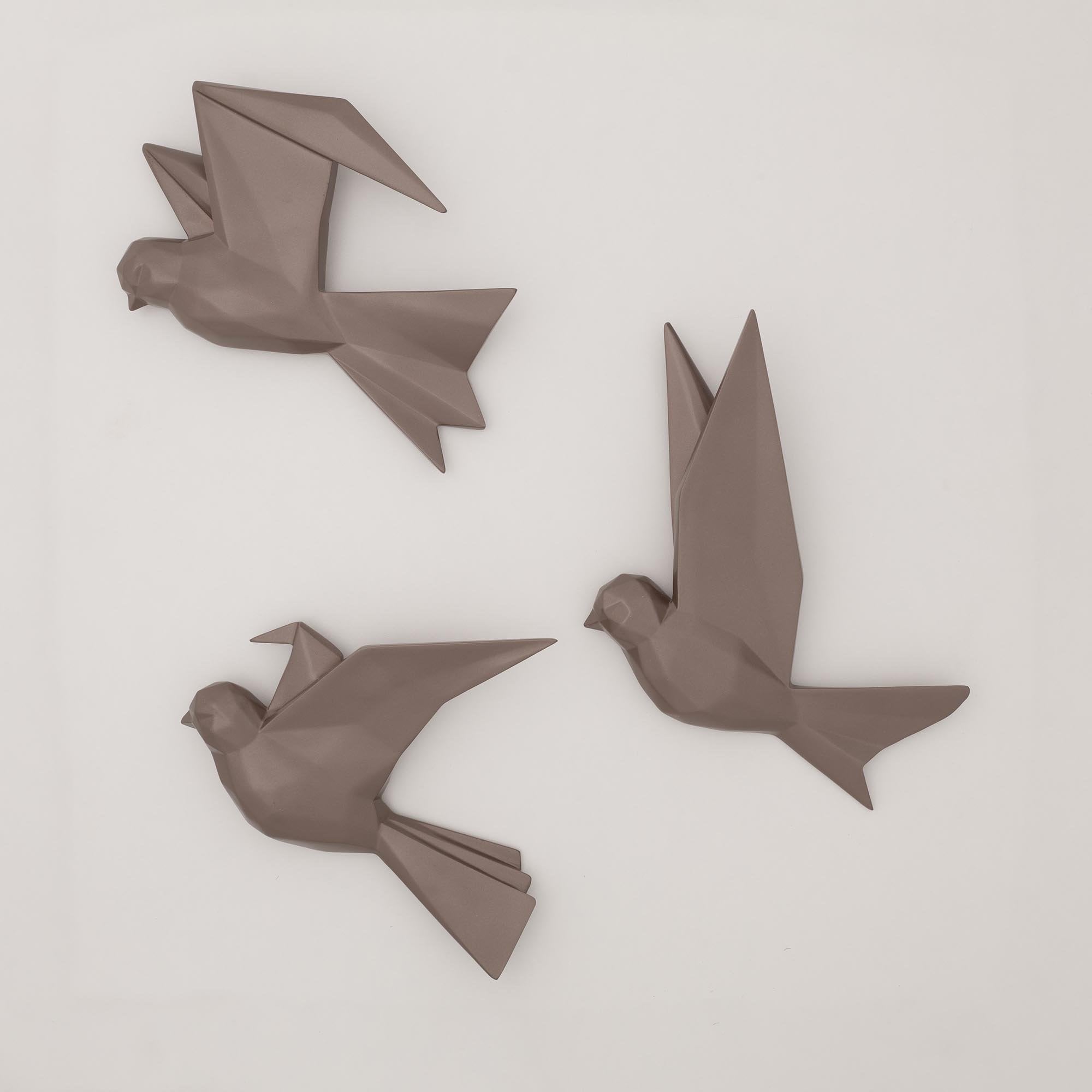 Mouette 3'lü Dekoratif Kuş Taupe